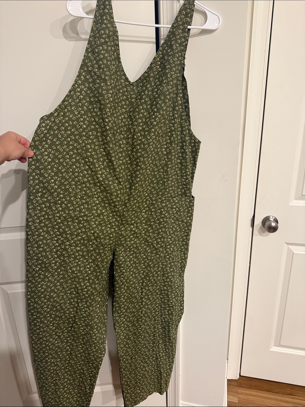 Olive Floral V-Neck Wide-Leg Jumpsuit
